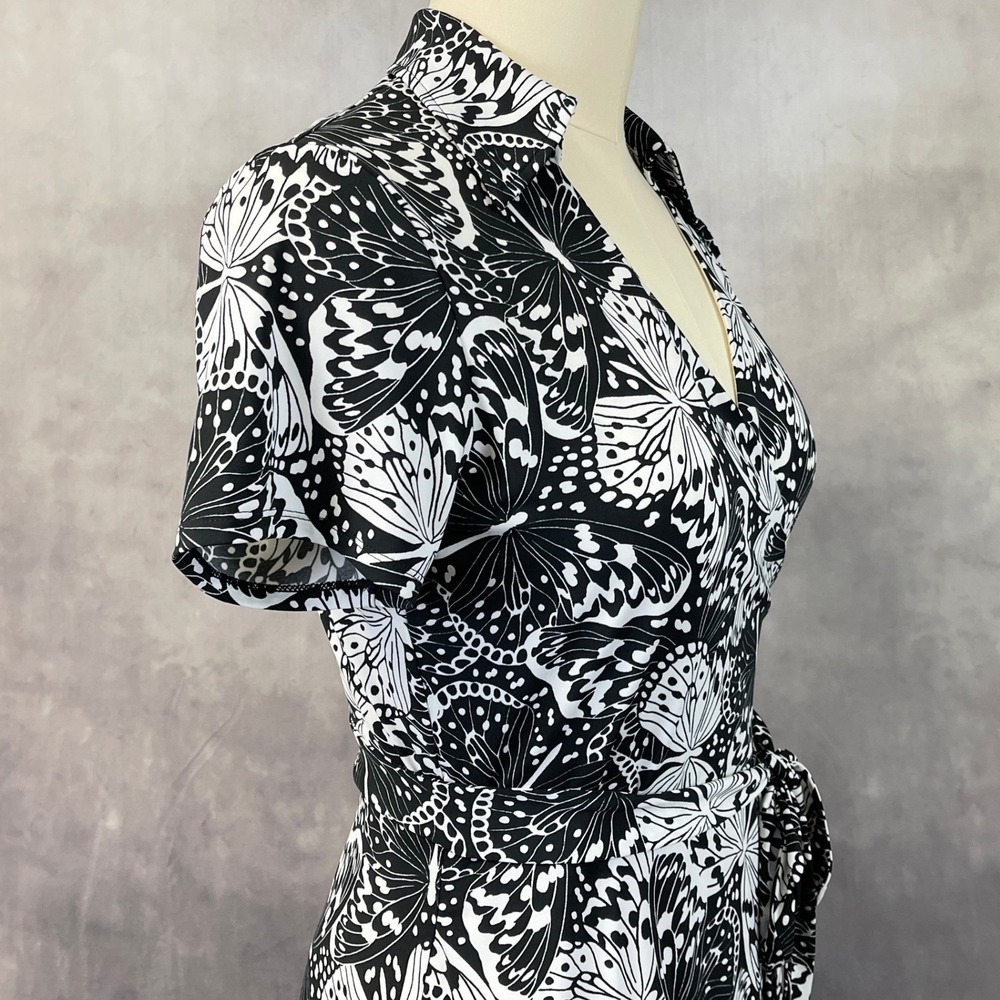 Brooks Brothers Butterfly Print Wrap Dress Womens Large Stretch Preppy Office - Picture 2 of 16